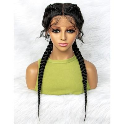 China Lace Front Braid Wig Synthetic Braided Wigs Lace Front Twins Cornrow Braided Wig For Black Women With Baby Hair Middle Part for sale