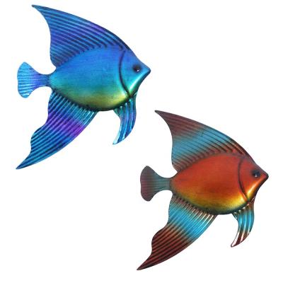 China Europe Metal Fish Wall Art Fish Blue /Green Animals Hanging Decoration for Swimming Pool or Bathroom for sale