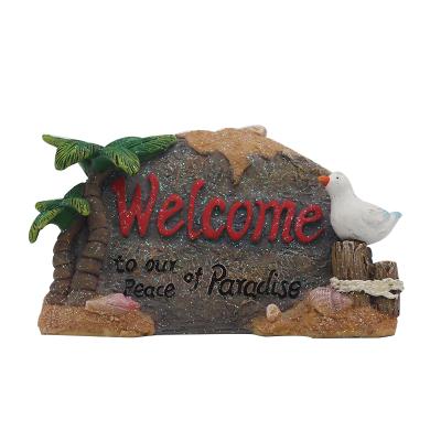 China Europe Customize Welcome Made To My Garden Resin Novelty Shabby Chic Garden Thrown Plaque Summer House Hanging Sign for sale