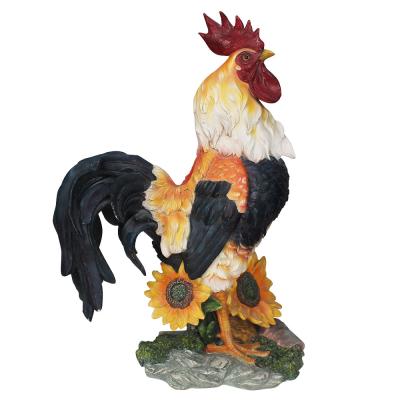 China Europe Rooster Chicken Statue Sunflower Garden Farm Animals Figurine Decoration For Garden Decoration for sale