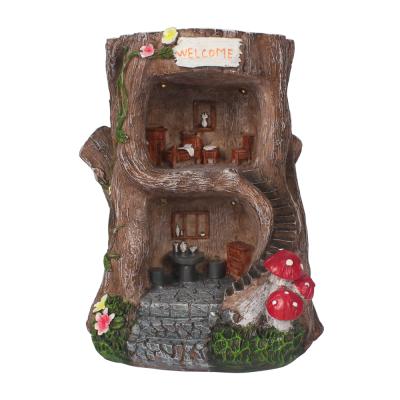 China Outdoor Europe Gnome Fairy House Garden Statues With Solar Lights , Miniature Garden Buildings Treehouse Sculptures 8