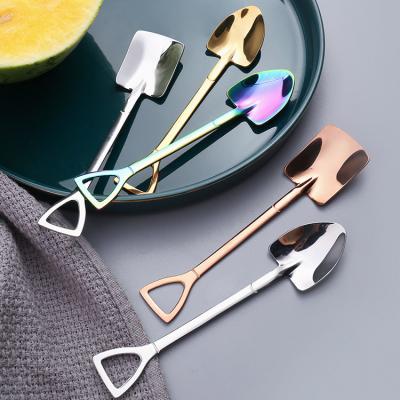 China Iron Stainless Steel Scoop Shovel Ice Cream Coffee Scoop Spoon Engineering Kitchen Instrument Sustainable Cute Backhoe Shovel Square for sale