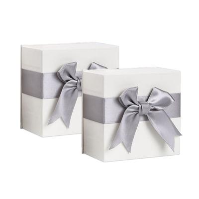 China Amazon Free Samples Fashionable Eco-Friendly Recycled Products Double Color Necklace Gift Box Foldable Paper Gray Bow Ribbon Jewelery for sale