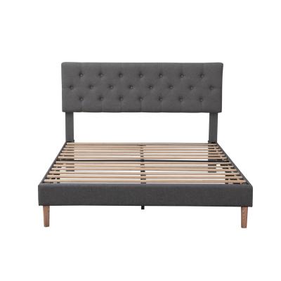 China Wholesale Easy Wood Queen Size Slats Headboard Assembly Lighted Canvas Upholstered Platform Bed For Bedroom Furniture for sale