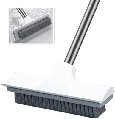 China Daily 2 in 1 Squeegee and Brush Floor Scrub Brush with Long Handle Stiff Bristle Brush Scrubber for sale