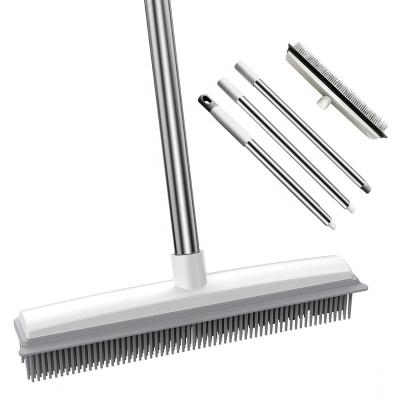 China Rubber Pet Viable Hair Broom Removal Tool, Carpet Rake Floor Brush with Squeegee Fur, Soft Push Broom for Fuzz Carpet for sale