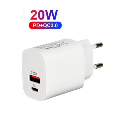 China QC 3.0 PD20W High Speed ​​Dual Port Fast Charging USB Type C 20W DMobile Phone Adapter Wall Charger For IPhone Ipad Apple for sale