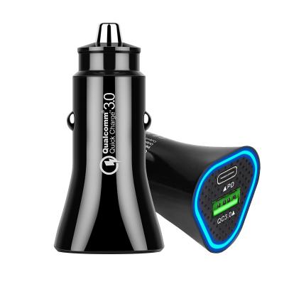 China MP3/MP4 player pd18w+qc3.0 fast car charger portable dual port car phone charger for sale