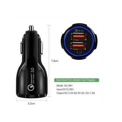 China Mobile Phone Tablet MP3 QC 3.0 Car Charger With LED Display Logo Fast Charging Smartphone Accessories Customized Vehicle Chargers for sale