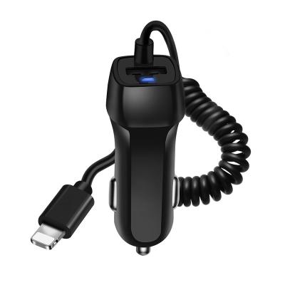 China Mobile Phone Tablet MP3 GPS Usb Car Charger With Spring Cable 5v 2.1a Micro Usb Type C For Iphone Device With 3 Function Cable For Electric Vehicles for sale