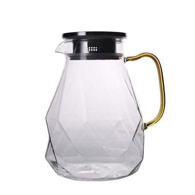 China With LID Made in China 1800ml Diamond Style Gold Handle Glass Water Jug with Lid for sale