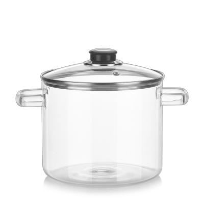 China Large Capacity Viable Cheap Heat Resistant Thickening Price Glass Cooking Pot With Lid Handle for sale