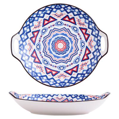 China Hand Painted Boho Ceramic Sustainable Ear Underlay Household Tableware Fruit Dish Steak Dish for sale