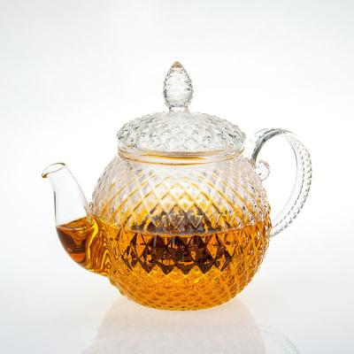 China Sustainable Professional Supply Pineapple Model Clear Glass Teapots With Handle for sale