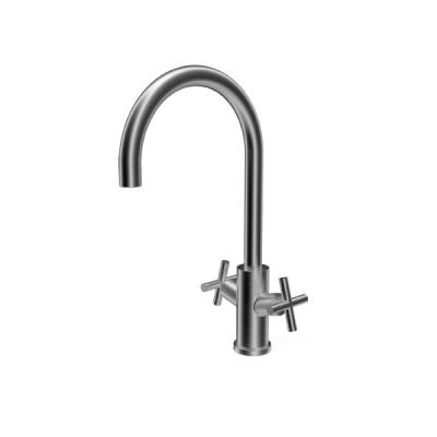 China Modern Stainless Steel Double Handle Kitchen Faucet With Ceramic Cartridge for sale