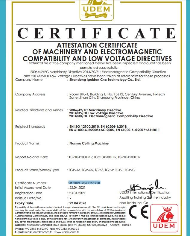 CE - Shandong Igolden Cnc Technology Co., Ltd.