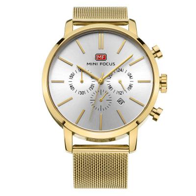 China Relojes Hombre Mesh Stainless Steel Band Luxury Men's Automatic Chronograph Date Quartz Watches Private Label Minimalist Gold Watch for sale