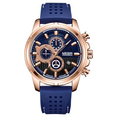 China New Auto Date Megir Design Navy Blue Fashion Men Watch Cheap Wholesale Man Wristwatch reloj de hombre silicon sport style for sale