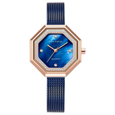 China Water Resistant Fashion Polygon Case Woman Watch Mesh Strap Beautiful Ladies Watches Wristwatch Pearly Dial Watches For Women Girls for sale