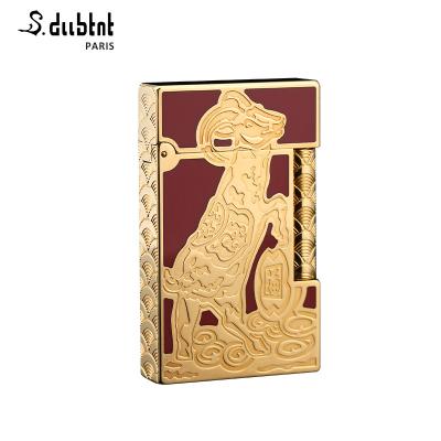 China S.dubtnt Gas Brand 24k Gold Plated Carved Copper Pure Copper Lighter, High End Lighter with Gift Box in Chinese Red for sale