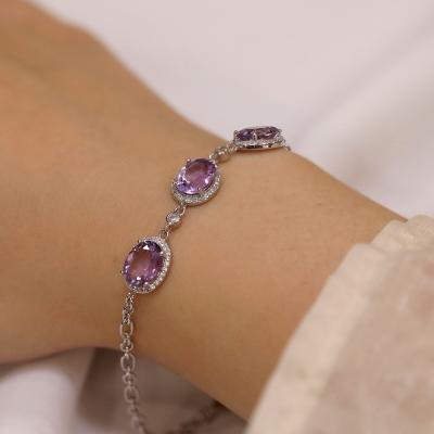 China CLASSIC Natural Amethyst Gemstone Charm Bracelet in Genuine 925 Sterling Silver for Women Wholesale for sale