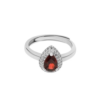 China CLASSIC Solid 925 Sterling Silver Natural Garnet Waterdrop Adjustable Ring | genuine natural garnet ring | oval cut wedding ring for sale