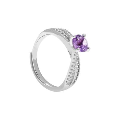 China Solid 925 Sterling Silver Natural Amethyst Adjustable Princess Ring | Genuine Amethyst Circle Ring in Sterling Silver for sale