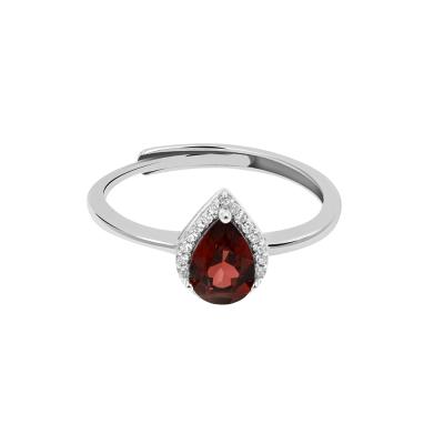 China Solid CLASSIC 925 Sterling Silver Single Halo Natural Garnet Adjustable Waterdrop Ring | Pear Gemstone Ring | Genuine Garnet Ring for sale