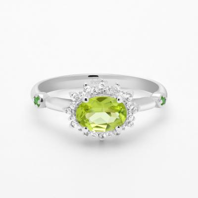 China CLASSICS 925 Sterling Silver Natural Olivine Statement Gemstone Gold Open Ring for sale