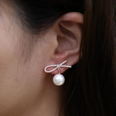 China CLASSIC 925 silver of natural pearl bow earrings in sterling for sale