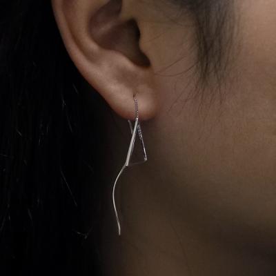 China CLASSIC Solid 925 Sterling Silver Geometric Triangle Threader Earrings | threader earrings | Open Triangle Threader Earrings for sale