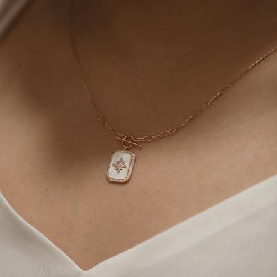 China Pearly Rectangle Celestial Necklace Wholesale CLASSIC Solid Sterling 925 Rose Gold Silver Pendant for sale