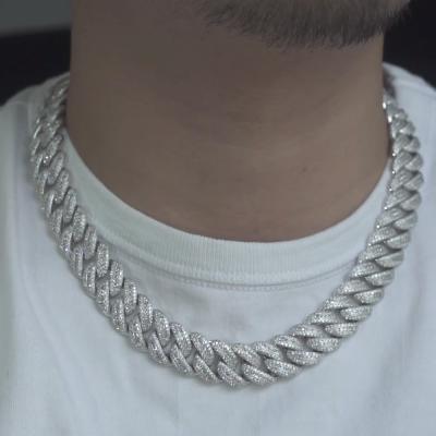 China Custom Hiphop Hand Set 925 Sterling Silver VVS D Color Moissanite Hip Hop Cuban Link Chain Necklace For Men With Certificate for sale