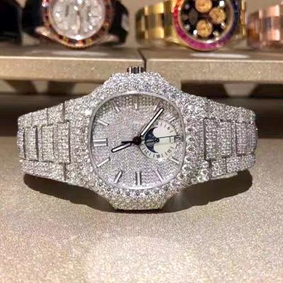 China Luxury Premium VVS Iced Out White Moissanite Hand Set Diamond Bezel Custom Watch For Men And Women for sale