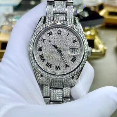 China Luxury Premium VVS Iced Out White Moissanite Hand Set Diamond Bezel Custom Watch For Men And Women for sale