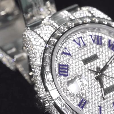 China Luxury Premium VVS Iced Out White Moissanite Hand Set Diamond Bezel Custom Watch For Men And Women for sale