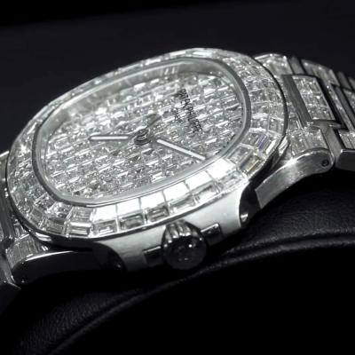 China Luxury Premium VVS Iced Out White Moissanite Hand Set Diamond Bezel Custom Watch For Men And Women for sale