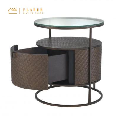 China Modern eco-friendly acrylic metal round woven stainless steel nightstand bed side table living room furniture small bedroom for sale