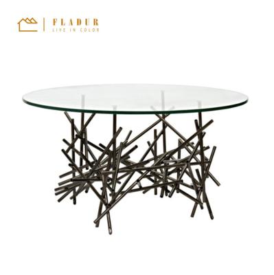 China Modern Coffee Table Tempered Glass Table Top Black Steel Frame Dining Table Living Room Table for sale