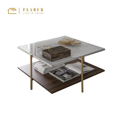 China Modern Simple Marble Top Solid Wood With Gold Stainless Steel Leg Living Room Coffee Table for sale