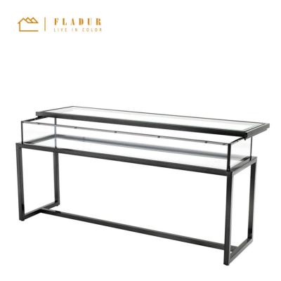 China Eco-friendly Italian luxury modern French style stainless steel frame wall console table coffee table living room glass top bedroom for sale