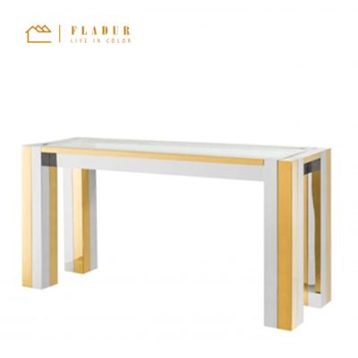 China Italian Luxury Modern French Style Glass Top Gold Stainless Steel Frame Wall Console Table Coffee Table Living Room Bedroom for sale