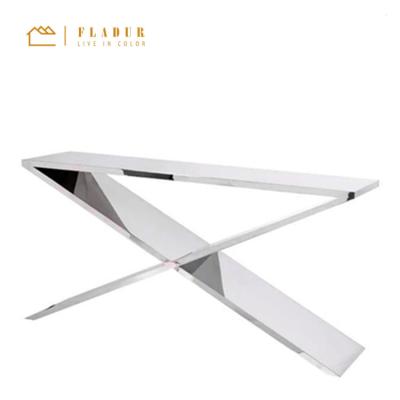 China Eco-friendly Italian luxury modern French style stainless steel frame wall console table silver coffee table living room bedroom for sale