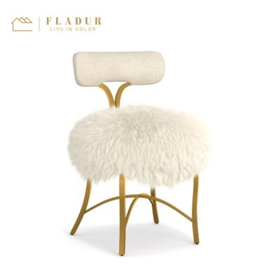 China Metal Artificial Wool Fashion Design Accent Side Chair Elegant Ivory Dressing Chair For Living Room Bedroom for sale