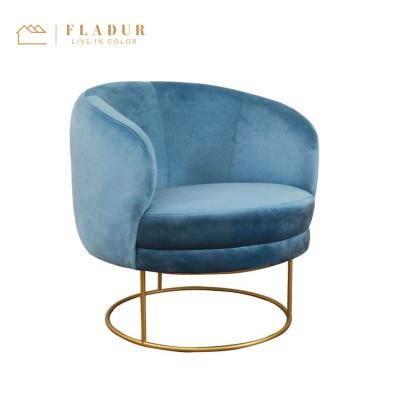 China Comfortable Gray Velvet Circular Shaped Gold Metal Frame Lounge Armchair Blue Club Chair Dining Chair for sale