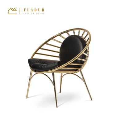 China Elegant Gold Frame Brass Metal Accent Leather Upholstered Lounge Chair For Living Room Bedroom for sale