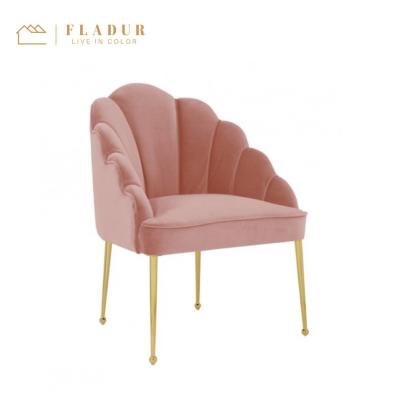 China Cozy Blush Velvet Petal Sleeve Adorned Accent Gold Legs Metal Chair Living Room Bedroom Lounger for sale