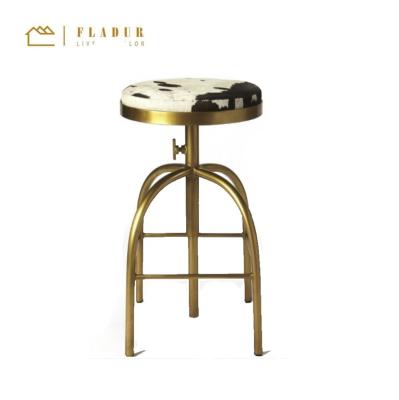 China Eco Hair On Skin Gold Metal Height Adjustable Counter Snitch Stainless Steel Barstool For Restaurant Salon Home Bar for sale