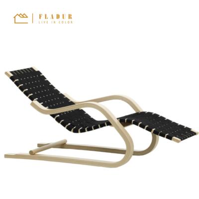 China Extended Strap Frame Lounger Natural Wood Sling Seat Clining Chair For Outdoor Lounge for sale