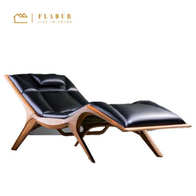 China Extended frame upholstery leather lounge chair solid wood clining chair for outdoor lounge for sale